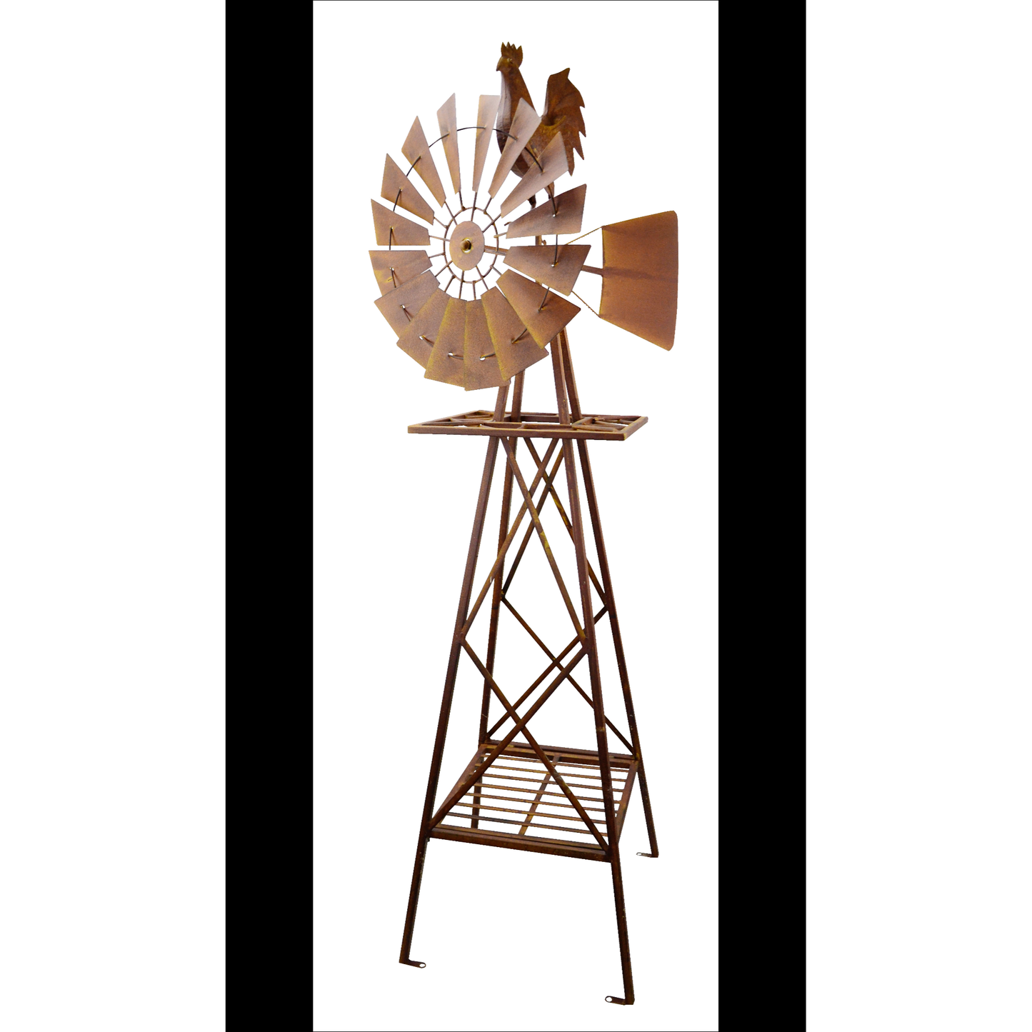 Rustic windmill with rooster behind spinner