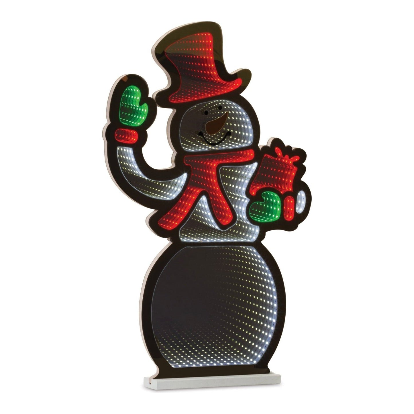 Snowman w/Present Infinity Light 20"L x 29.5"H Acrylic UL Plug 87032 - FREE SHIPPING - by Melrose International