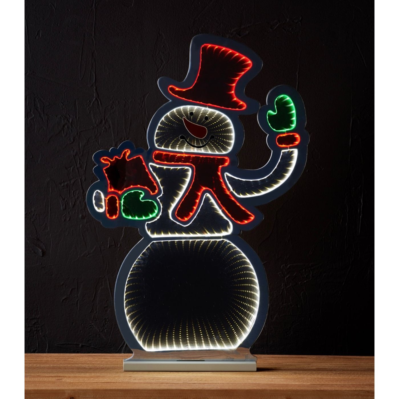 Snowman w/Present Infinity Light 20"L x 29.5"H Acrylic UL Plug 87032 - FREE SHIPPING - by Melrose International