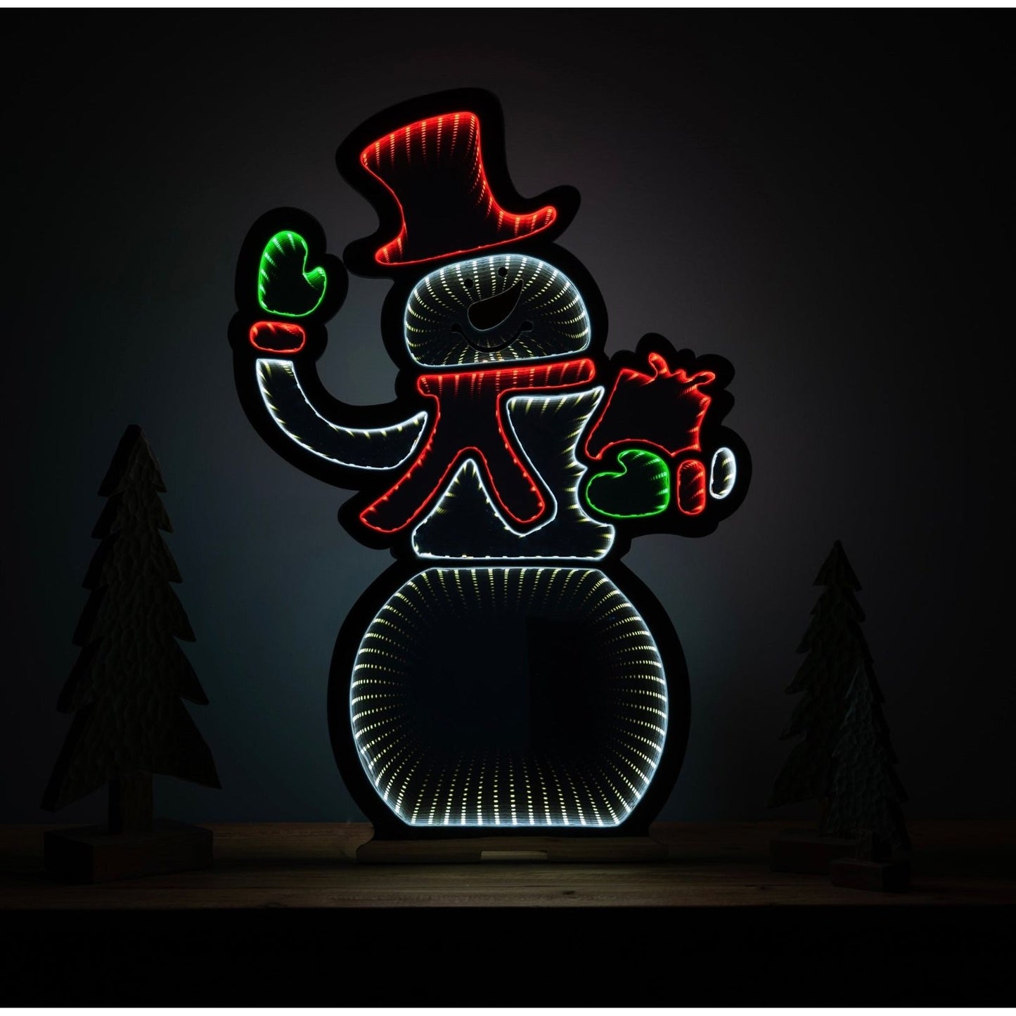 Snowman w/Present Infinity Light 20"L x 29.5"H Acrylic UL Plug 87032 - FREE SHIPPING - by Melrose International