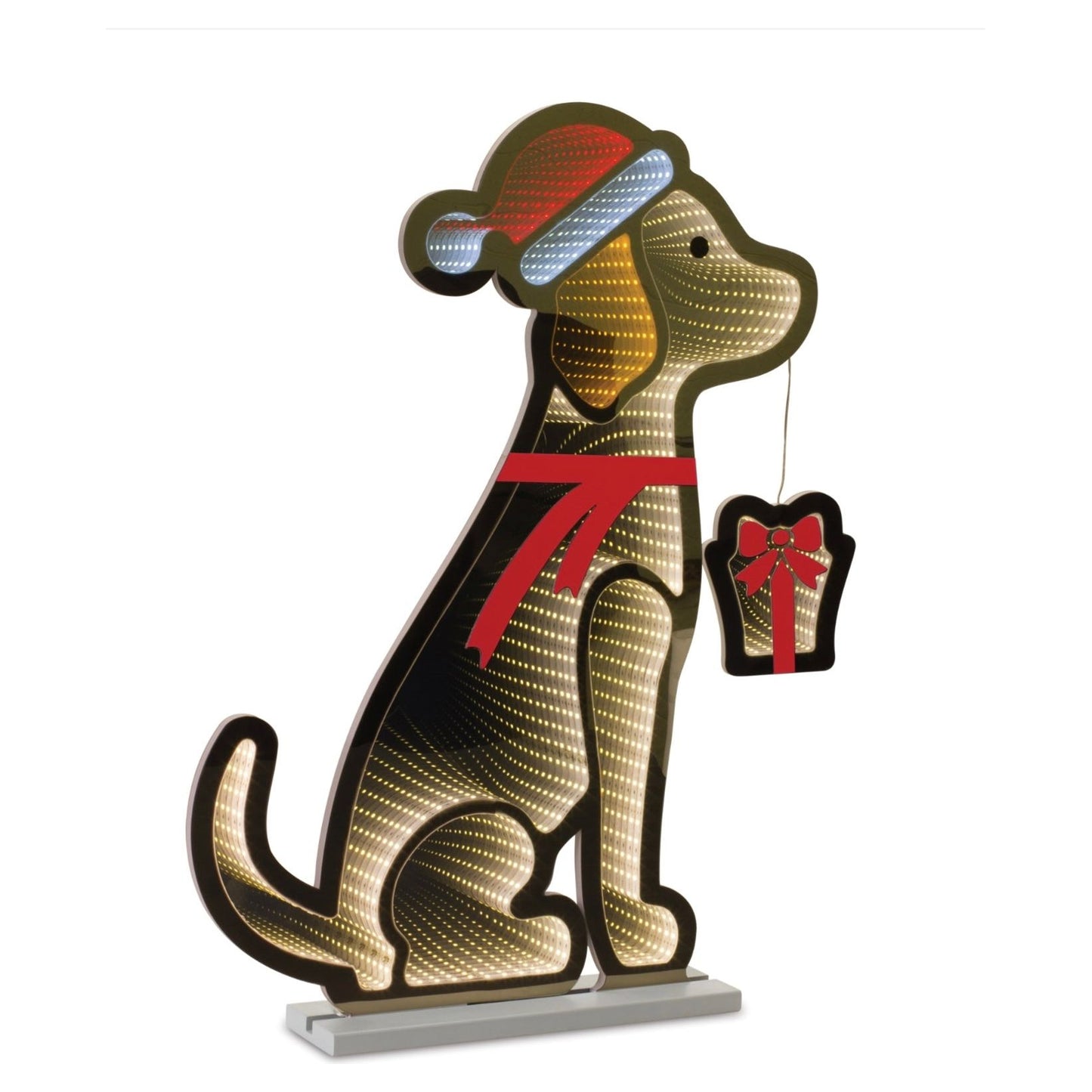 Dog w/Santa Hat & Present Infinity Light 23"L x 31.25"H Acrylic UL Plug from Melrose Int’l - FREE SHIPPING