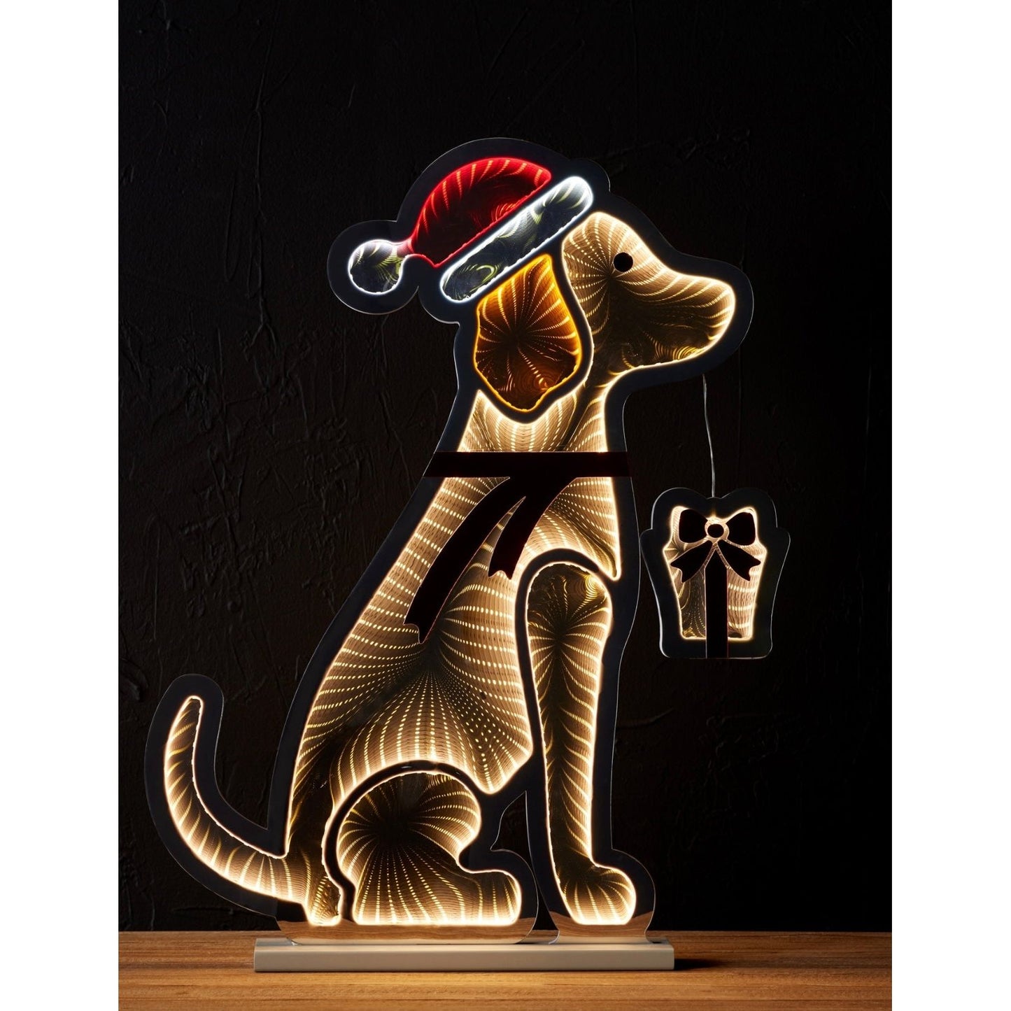 Dog w/Santa Hat & Present Infinity Light 23"L x 31.25"H Acrylic UL Plug from Melrose Int’l - FREE SHIPPING