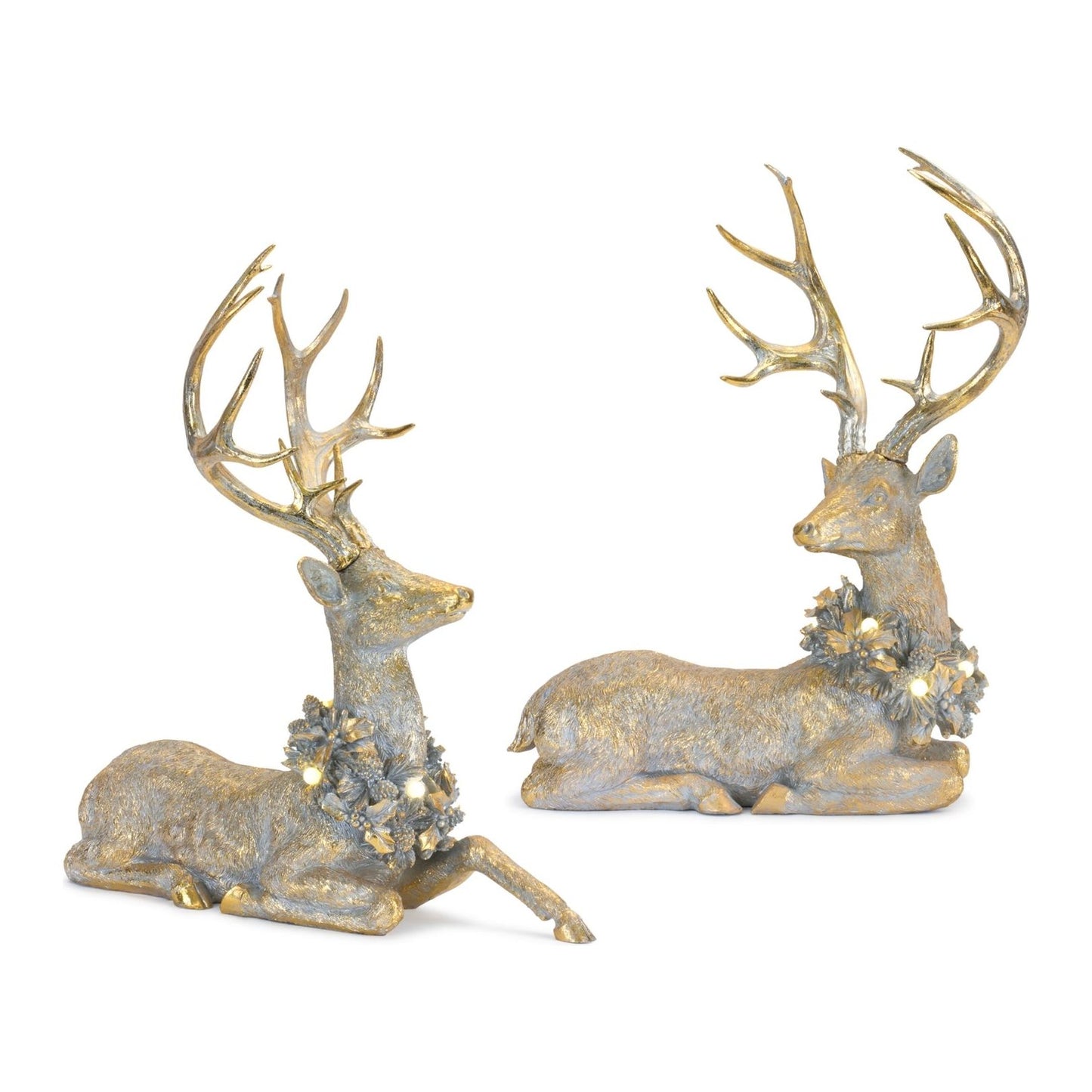 Holiday Deer Figurine with Lighted Wreath and Gold Finish (Set of 2) From Melrose Int’l - FREE SHIPPING