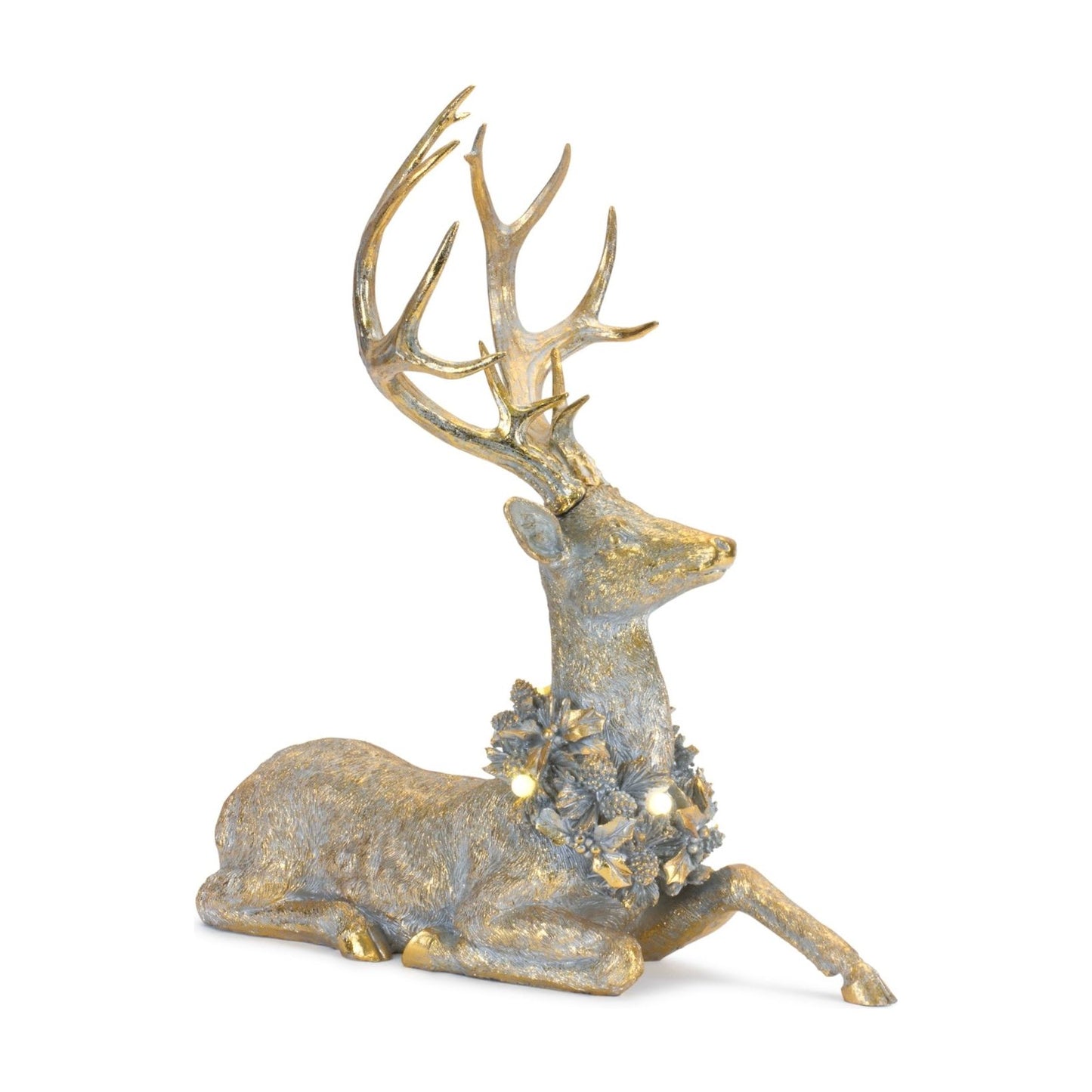 Holiday Deer Figurine with Lighted Wreath and Gold Finish (Set of 2) From Melrose Int’l - FREE SHIPPING