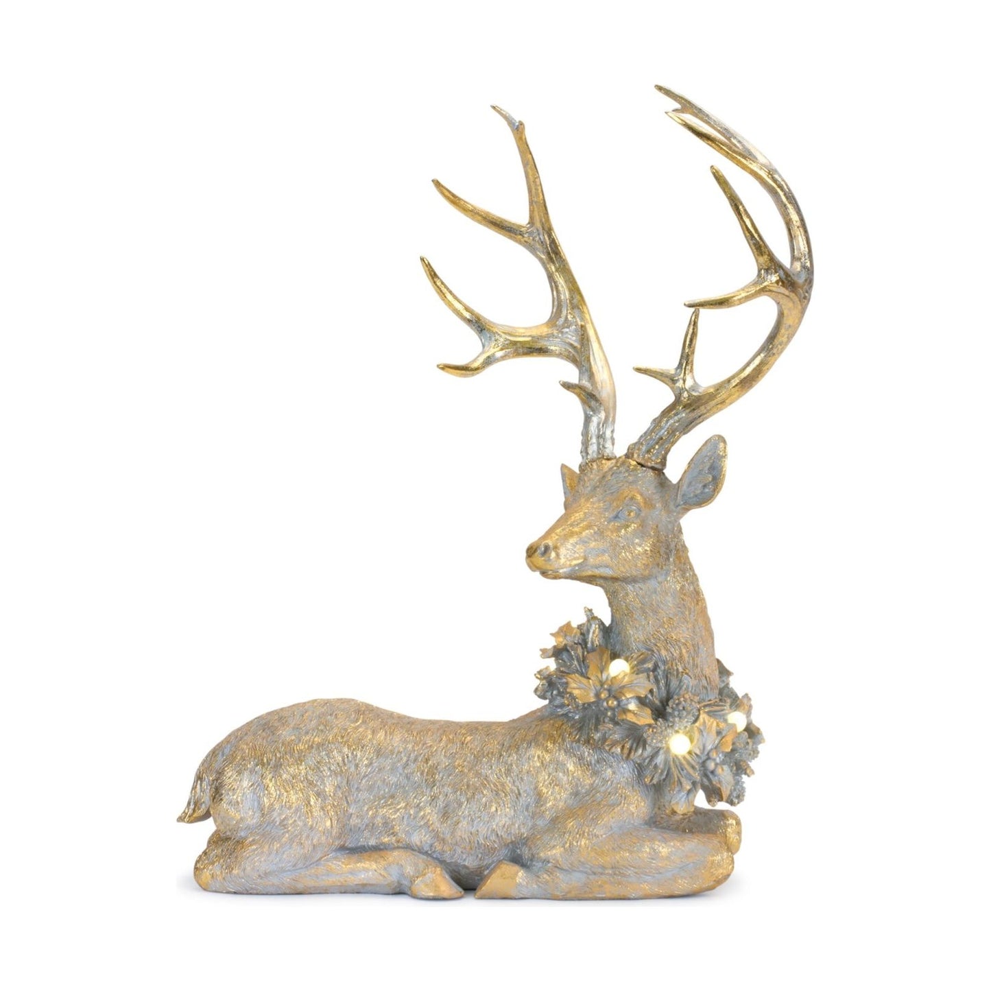 Holiday Deer Figurine with Lighted Wreath and Gold Finish (Set of 2) From Melrose Int’l - FREE SHIPPING