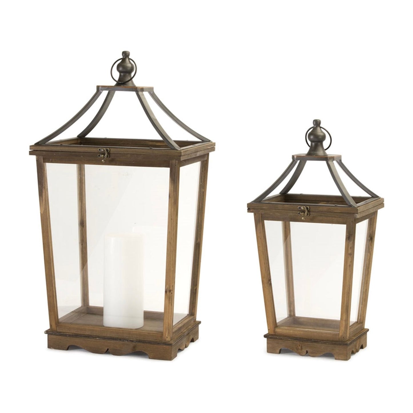 Natural Wooden Lantern w/Open Top (Set of 2)24"H,30.5"H Wood/Glass-from Melrose Int’l 81407- FREE SHIPPING & $129.
