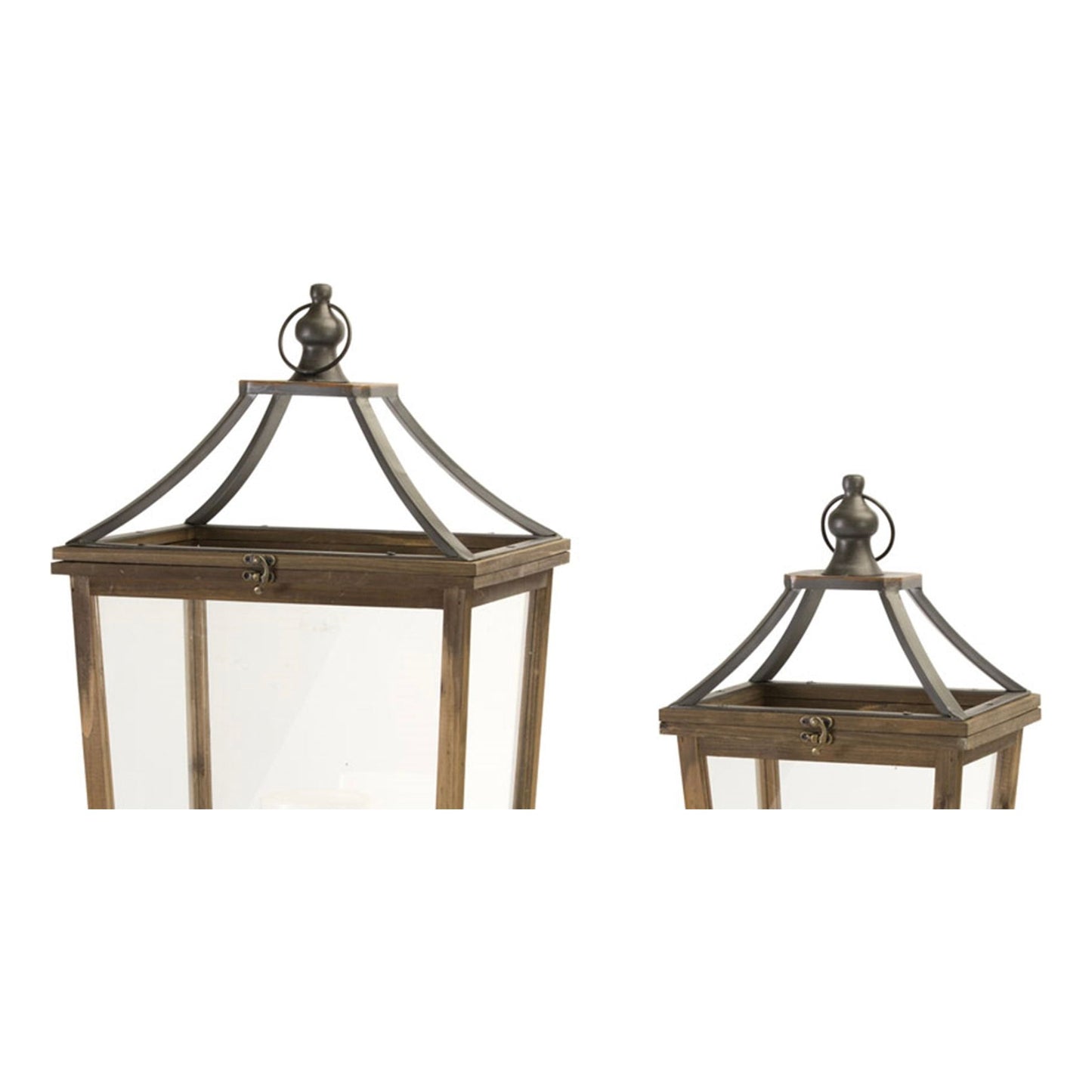 Natural Wooden Lantern w/Open Top (Set of 2)24"H,30.5"H Wood/Glass-from Melrose Int’l 81407- FREE SHIPPING & $129.