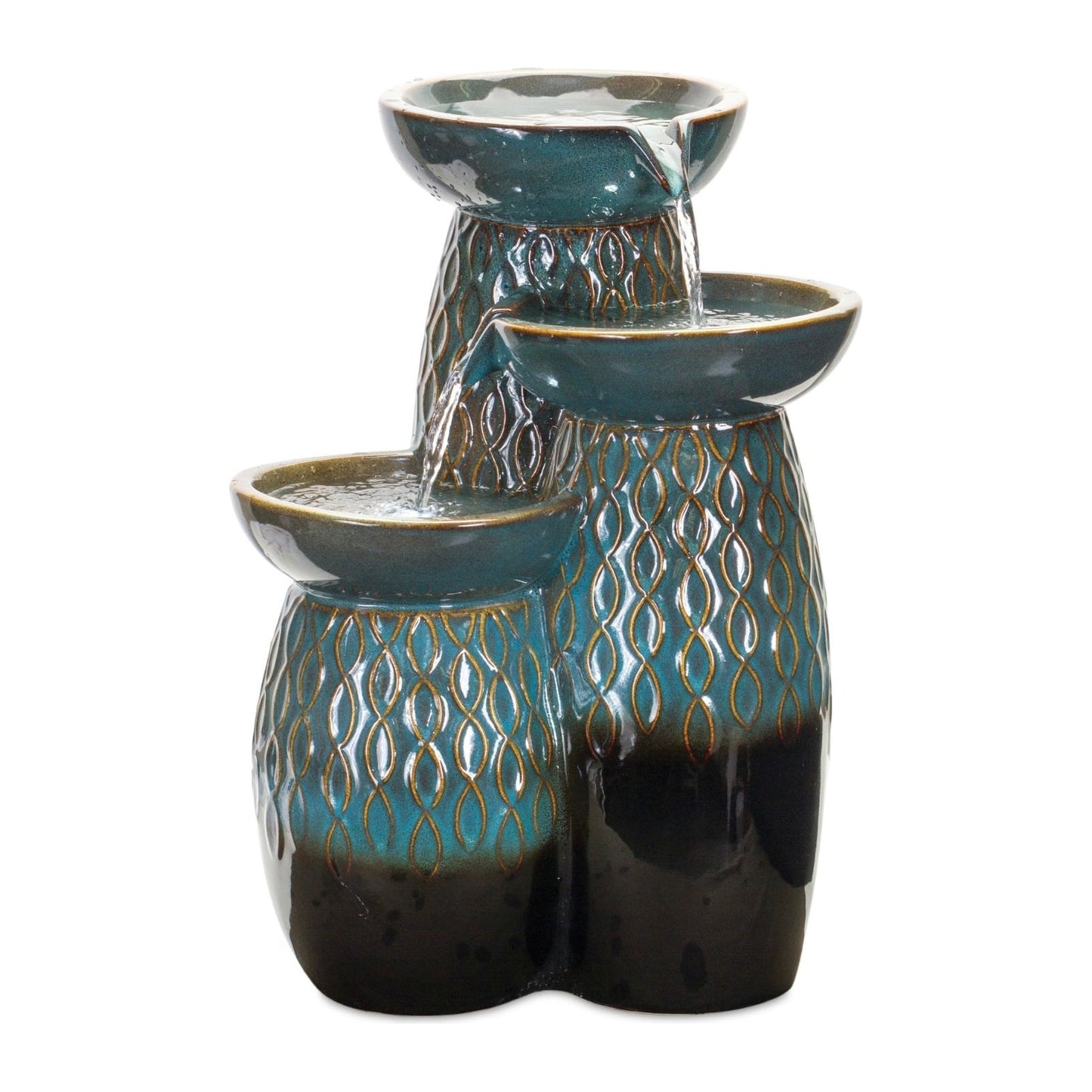 Ceramic Tiered Bowl Fountain with Blue and Black Finish 15.5"L x 23"H from Melrose Int’l - FREE SHIPPING