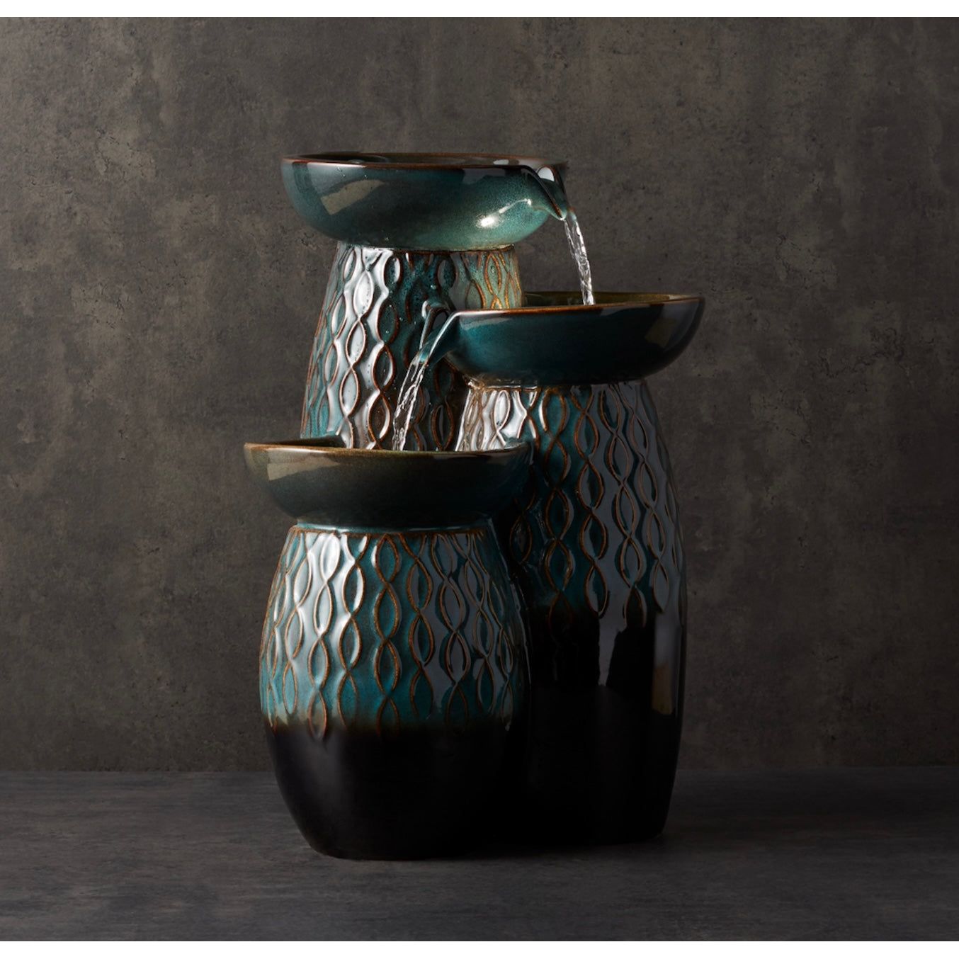 Ceramic Tiered Bowl Fountain with Blue and Black Finish 15.5"L x 23"H from Melrose Int’l - FREE SHIPPING