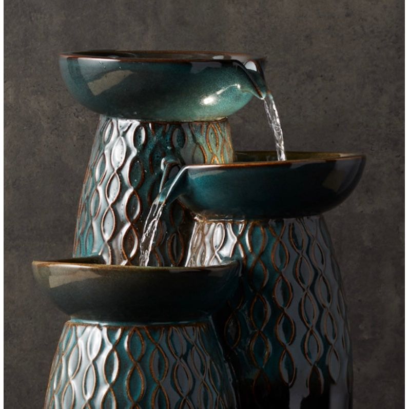Ceramic Tiered Bowl Fountain with Blue and Black Finish 15.5"L x 23"H from Melrose Int’l - FREE SHIPPING