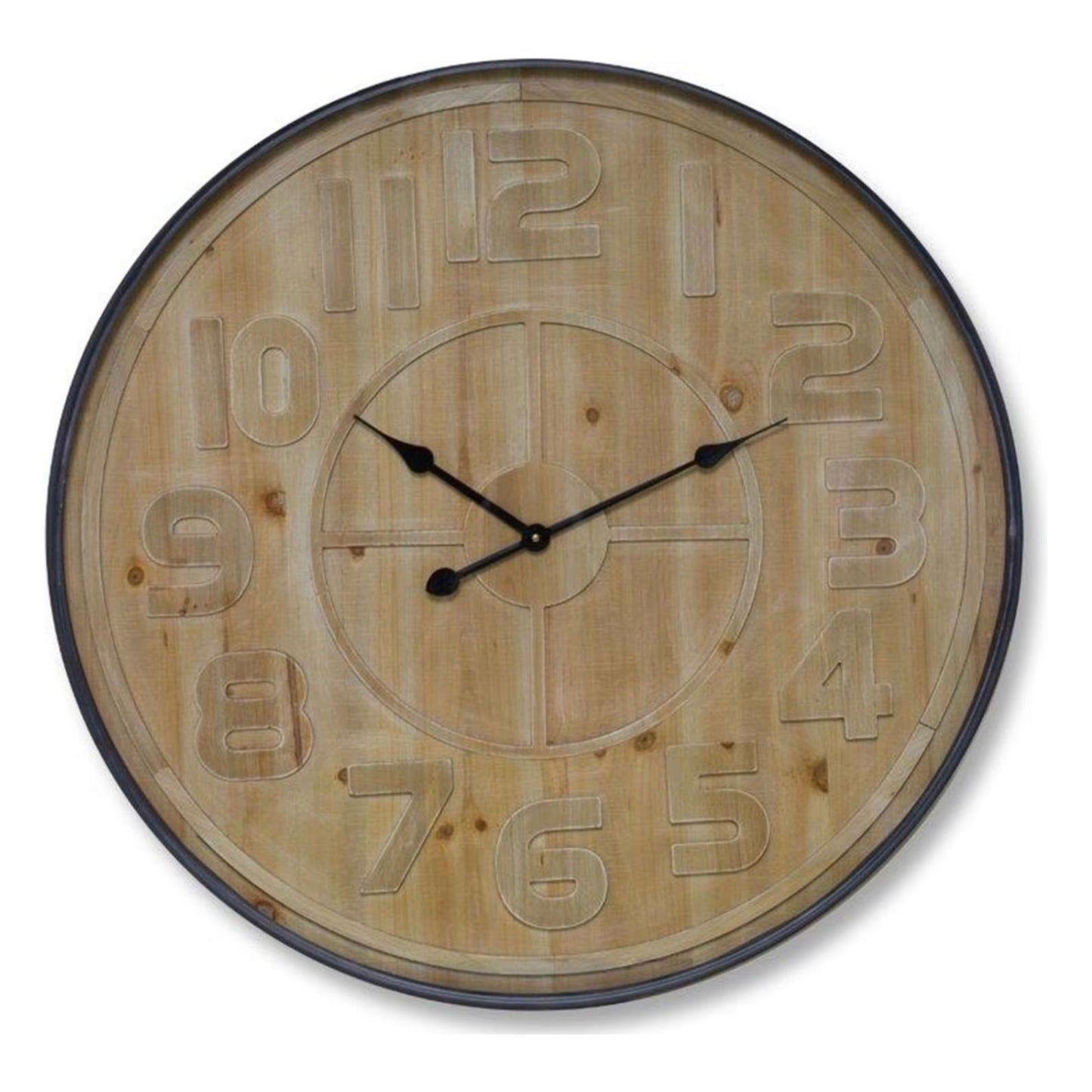Natural Color Wooden Wall Clock with Metal Frame - 31.5"D MDF/Iron from Melrose Int’l 82272- FREE SHIPPING & $141.00